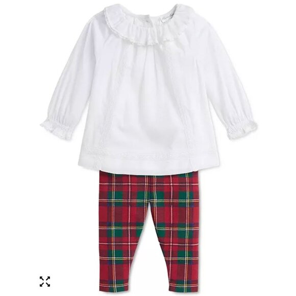 Polo Ralph Lauren Other - NWT Polo Ralph Lauren Baby Lace Trim Top Plaid Leggings Set Size 12M $75 [jb]